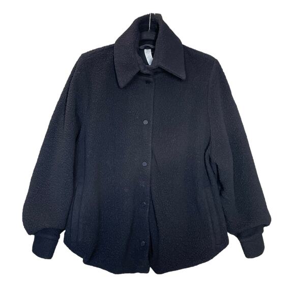 Alo Sherpa Fleece Snap Button Jacket Black Small - Picture 1 of 8